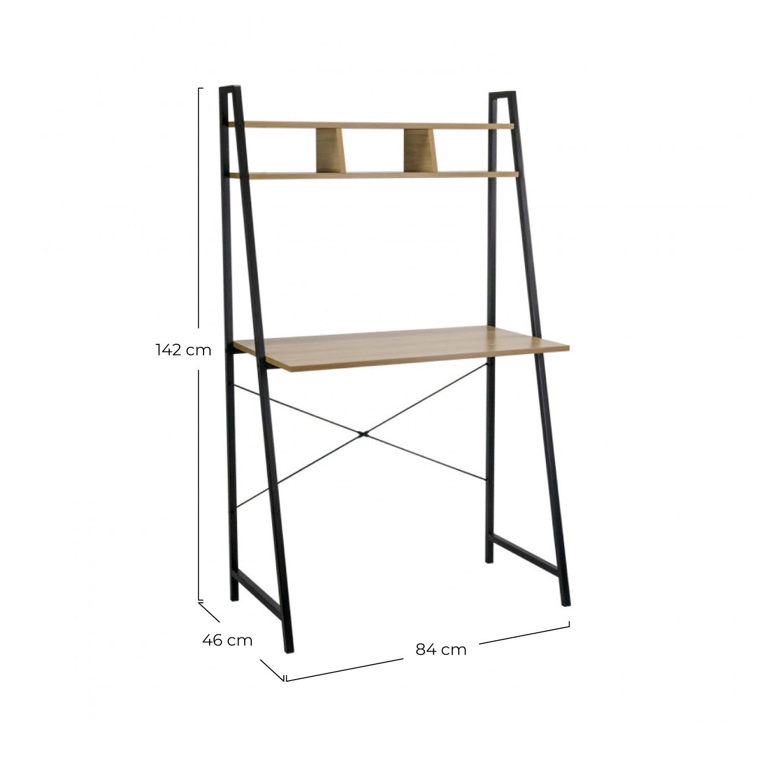 Escritorio Metálico Con Estantería Organizadora De Madera Oyam 142x84x46cm 7house_5