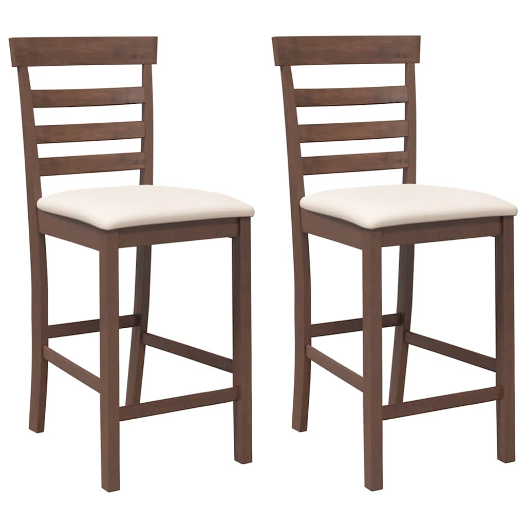 Taburetes De Bar Con Cojines 2 Uds Madera Maciza Marrón Caucho_0