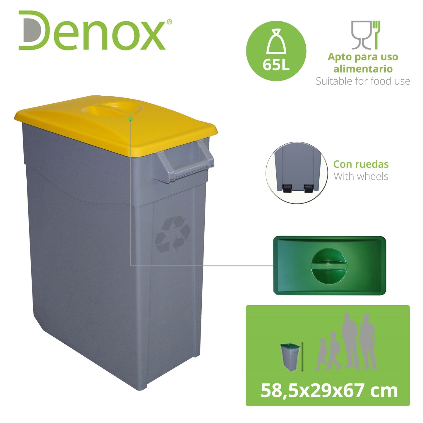 Pack Reciclaje Contenedor Zeus: 3 Contenedores Cerrado De 65 Litros, Colores. Capacidad Total: 195 Litros._1