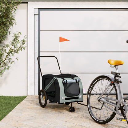 Remolque De Bicicleta Mascotas Hierro Tela Oxford Gris Negro_1