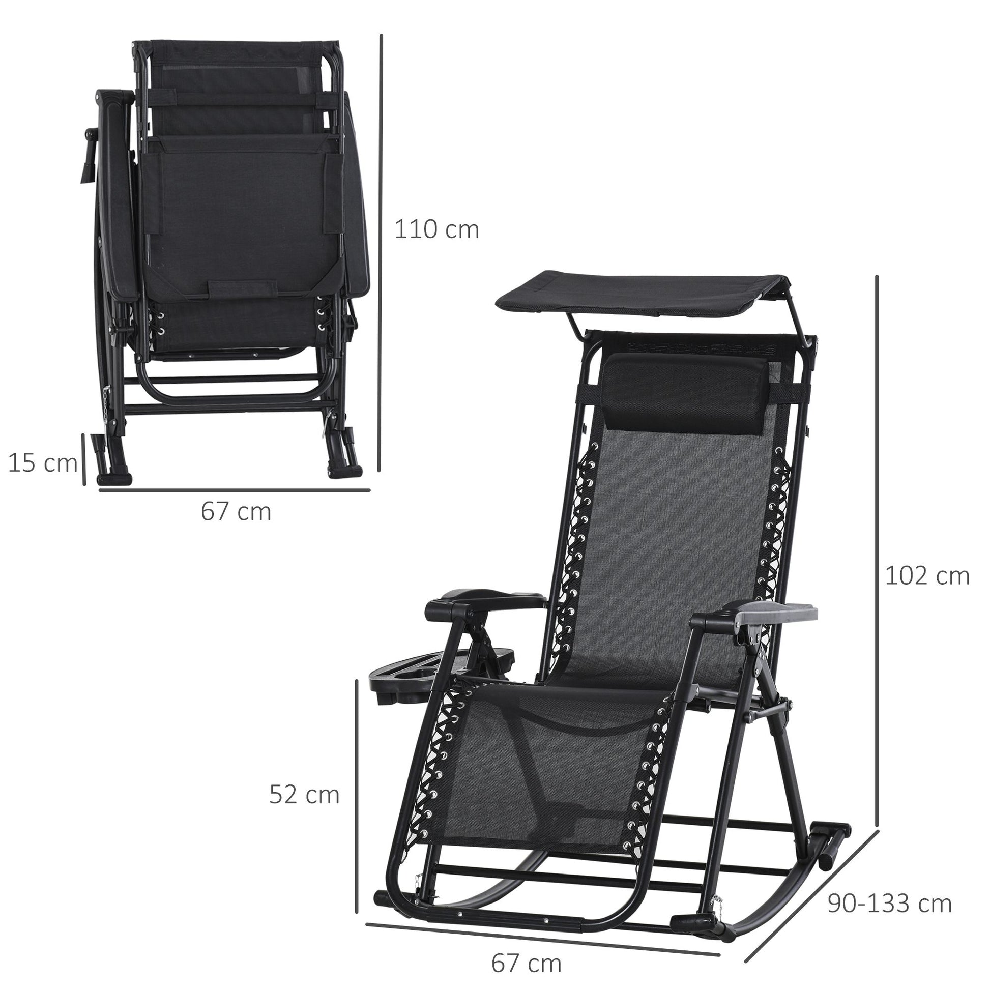 Outsunny Silla Mecedora De Jardín Plegable Con Techo Reposacabezas Extraíble_2