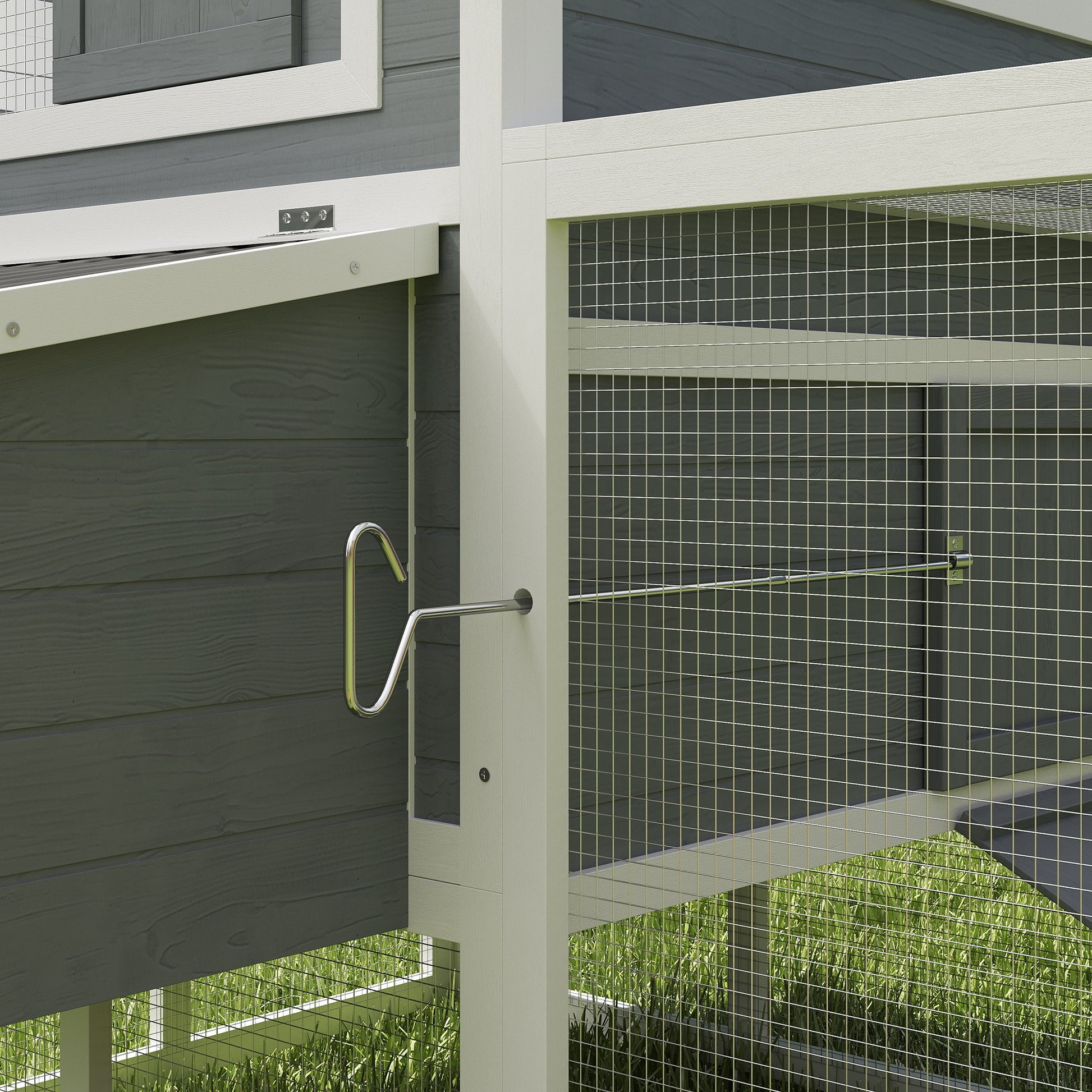Pawhut Gallinero Para Exterior Con Columpio Perchas 315,5x150,5x140,5 Cm Gris_4