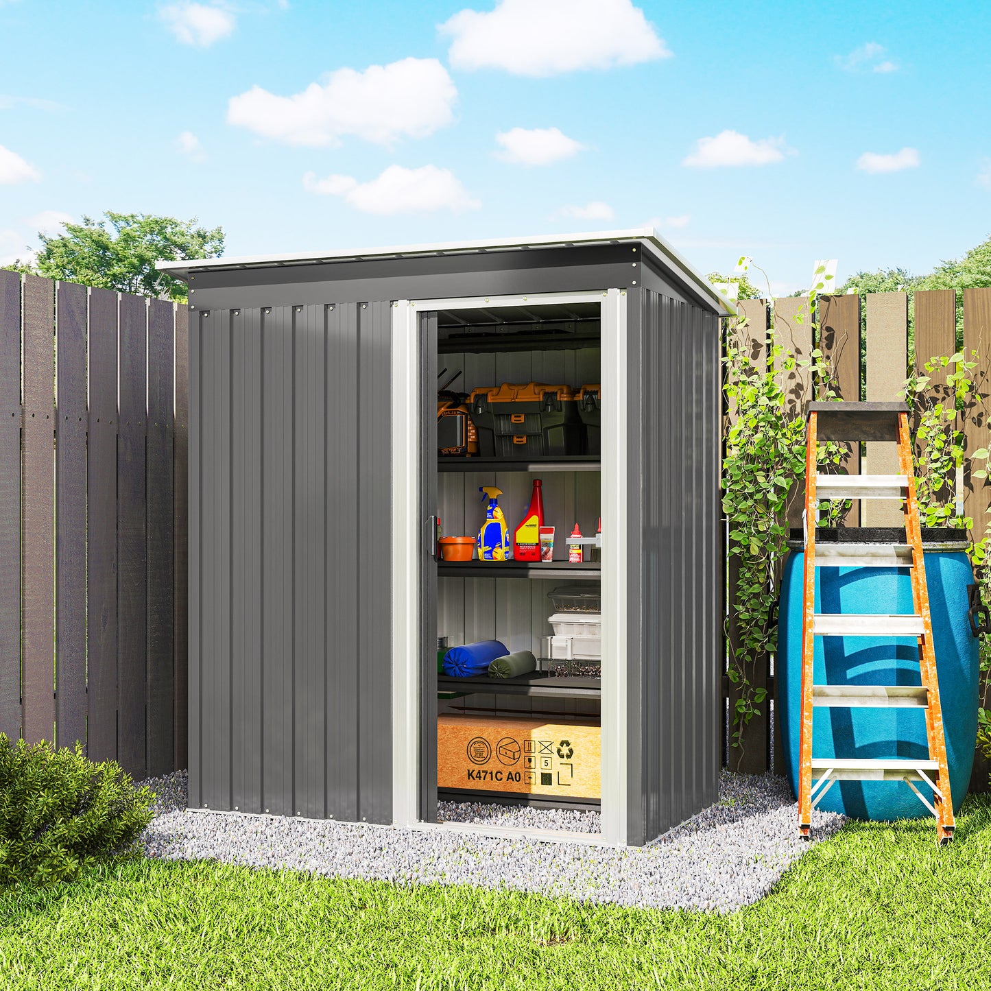 Outsunny Cobertizo De Jardín Exterior 1,2 M² 163x89x182 Cm Puerta Corredera Gris_4
