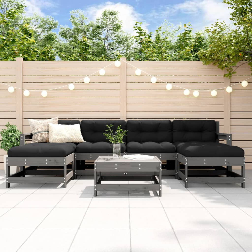 Vidaxl Juego De Muebles De Jardín 7 Piezas Madera Maciza De Pino Gris_1