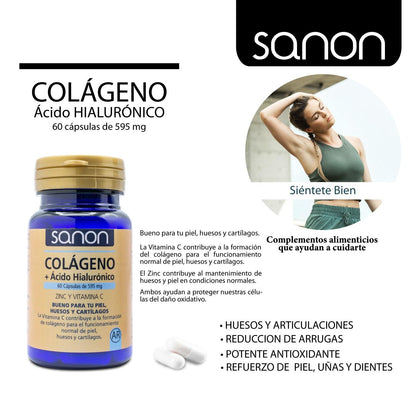 Colagénio + Ácido Hialurónico SANON 60 cápsulas de 479mg FR