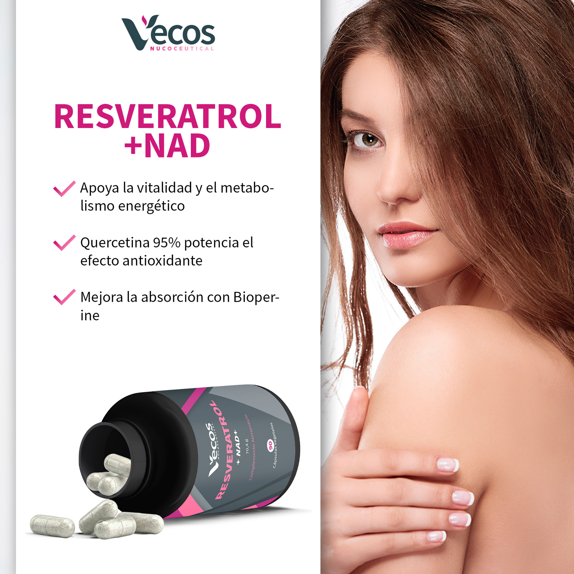 Resveratrol + NAD⁺ VECOS (90 cápsulas) | Antioxidante y Antienvejecimiento | Resveratrol + Quercetina | BioPerine®_3