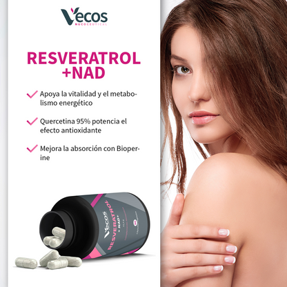 Resveratrol + NAD⁺ VECOS (90 cápsulas) | Antioxidante y Antienvejecimiento | Resveratrol + Quercetina | BioPerine®_3
