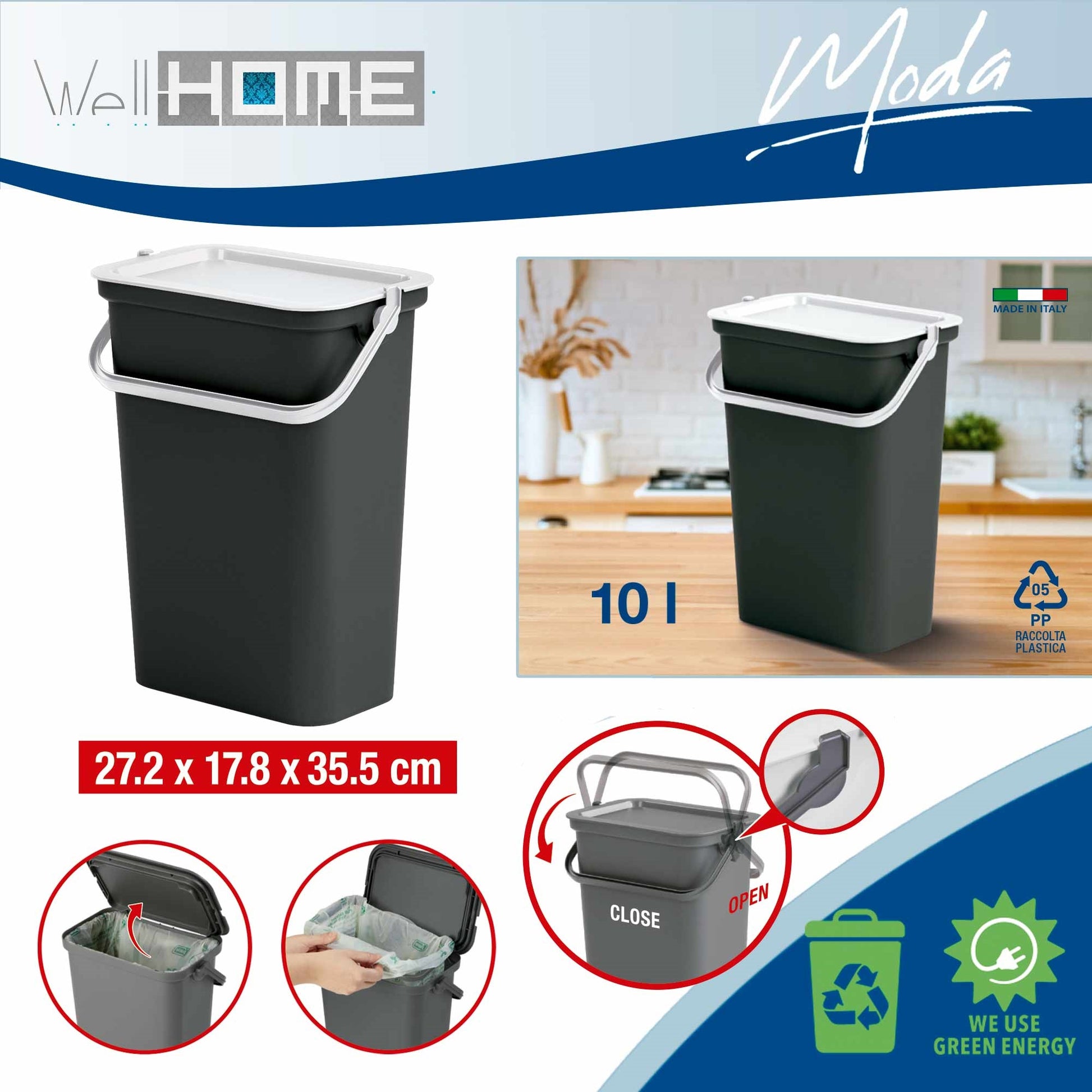 Set De 2 Papeleras moda 10l Con Asa Blanco Y Negro_1