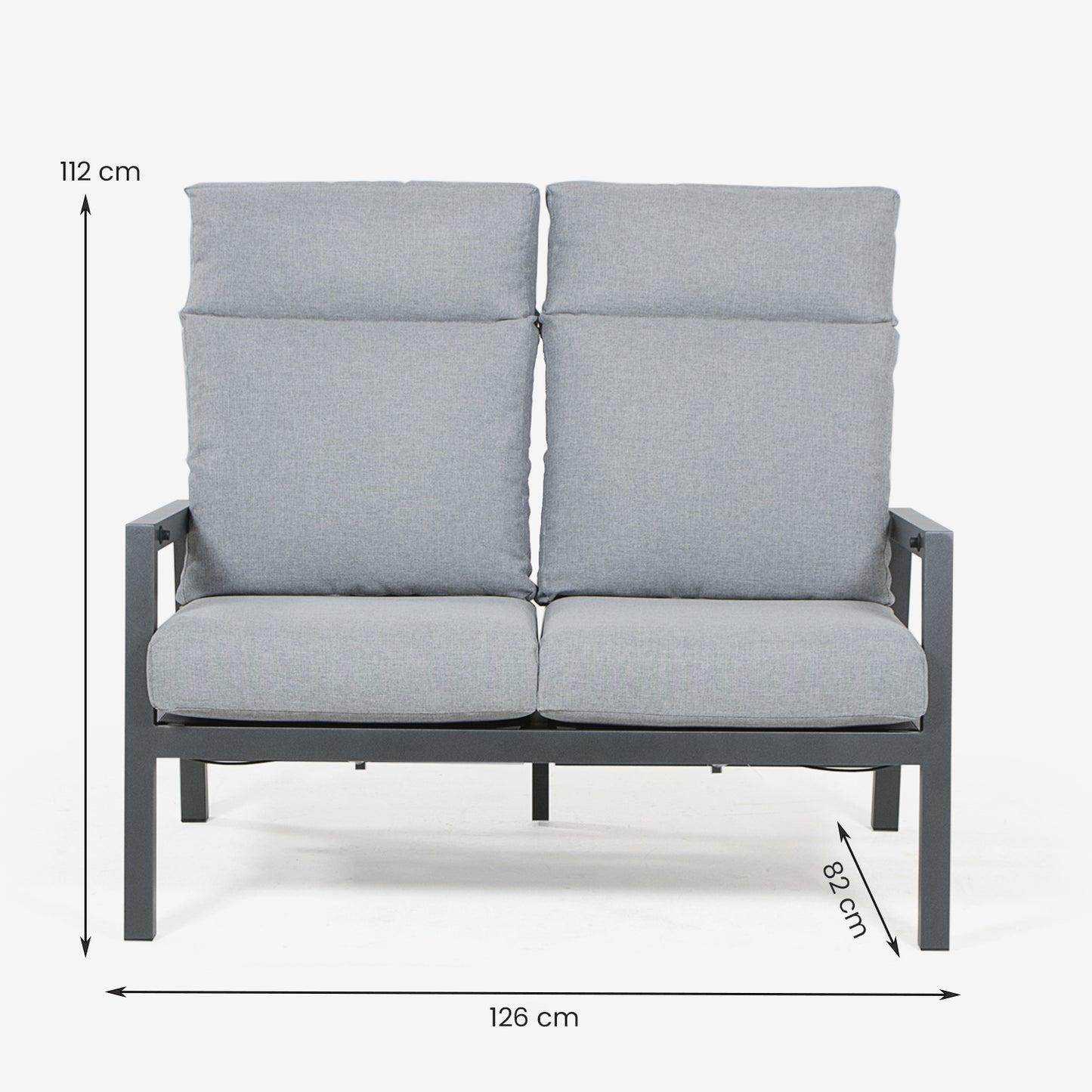 Conjunto De Sofás Para Jardín, Sofá 2 Plazas Reclinable, Aluminio, Color Antracita, Mesa:120x60x45cm Sillón:66x83x104 Cm Sofá:125x82x105 Cm Alto_4