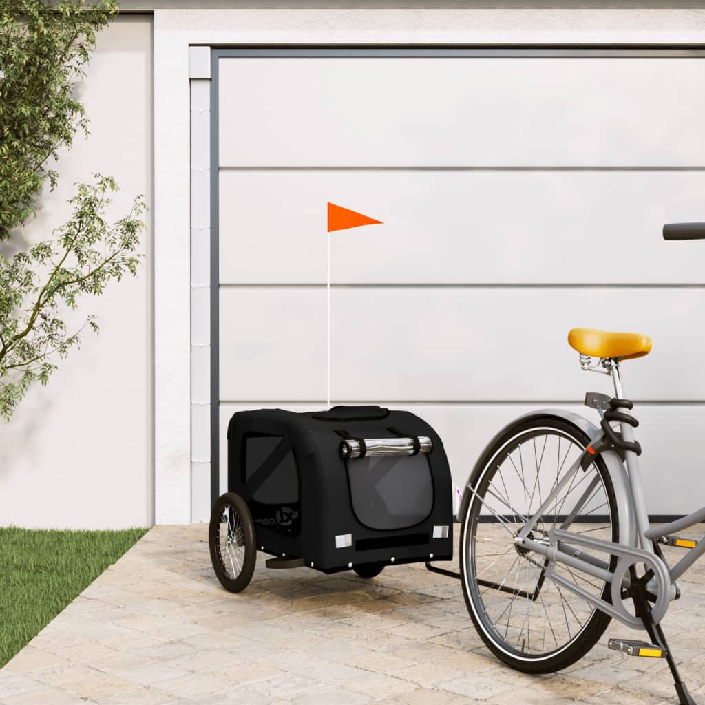 Remolque De Bicicleta Mascotas Hierro Tela Oxford Negro_1