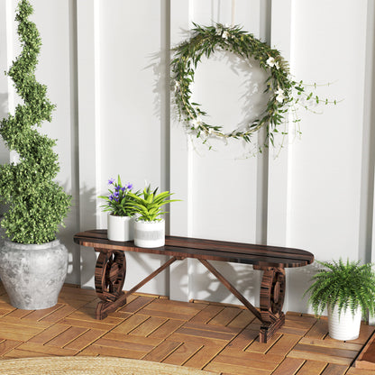 Outsunny Banco De Jardín Con 2 Ruedas Decorativas 120x29x39 Cm Carbonizado_1