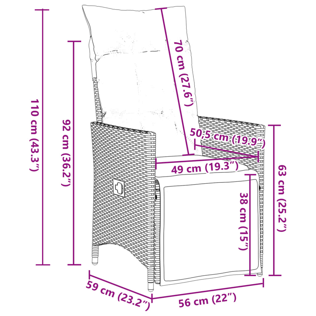 Set Comedor De Jardín 5 Piezas Con Cojines Ratán Sintético Gris / Vetonek_3