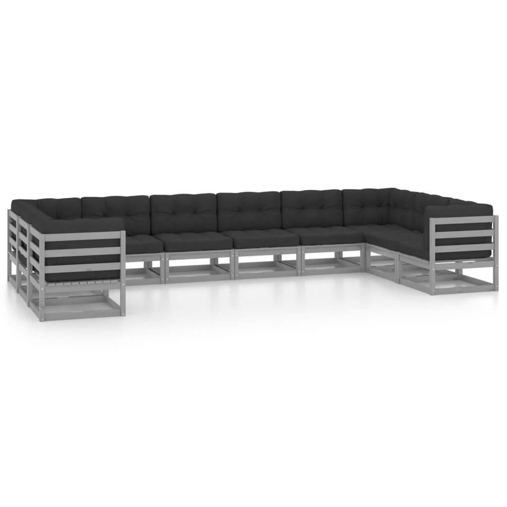 Set De Muebles De Jardín 10 Pzas Con Cojines Madera Pino Gris / Vetonek_3