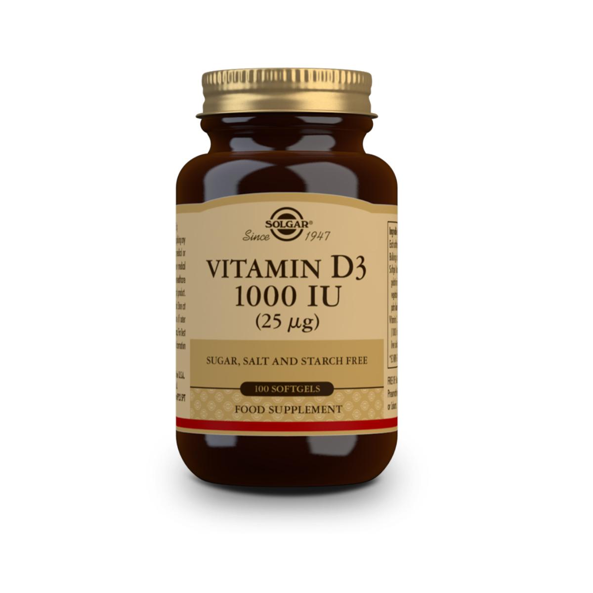 Vitamina D3 1000 UI, 100 pérolas de 25μg