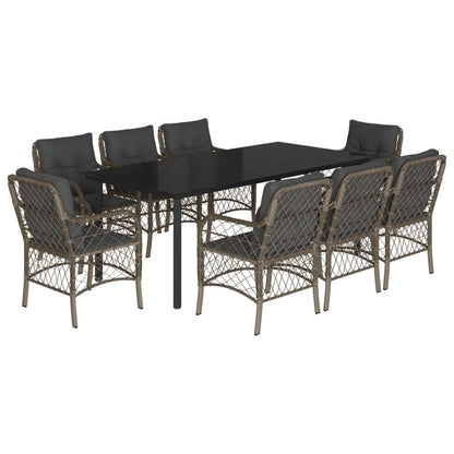 Set Comedor Jardín 9 Pzas Y Cojines Ratán Sintético Gris / Vetonek_4