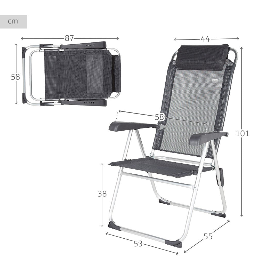 Silla Plegable Camping Multiposición Gris Oscuro C/cojín Aktive_3