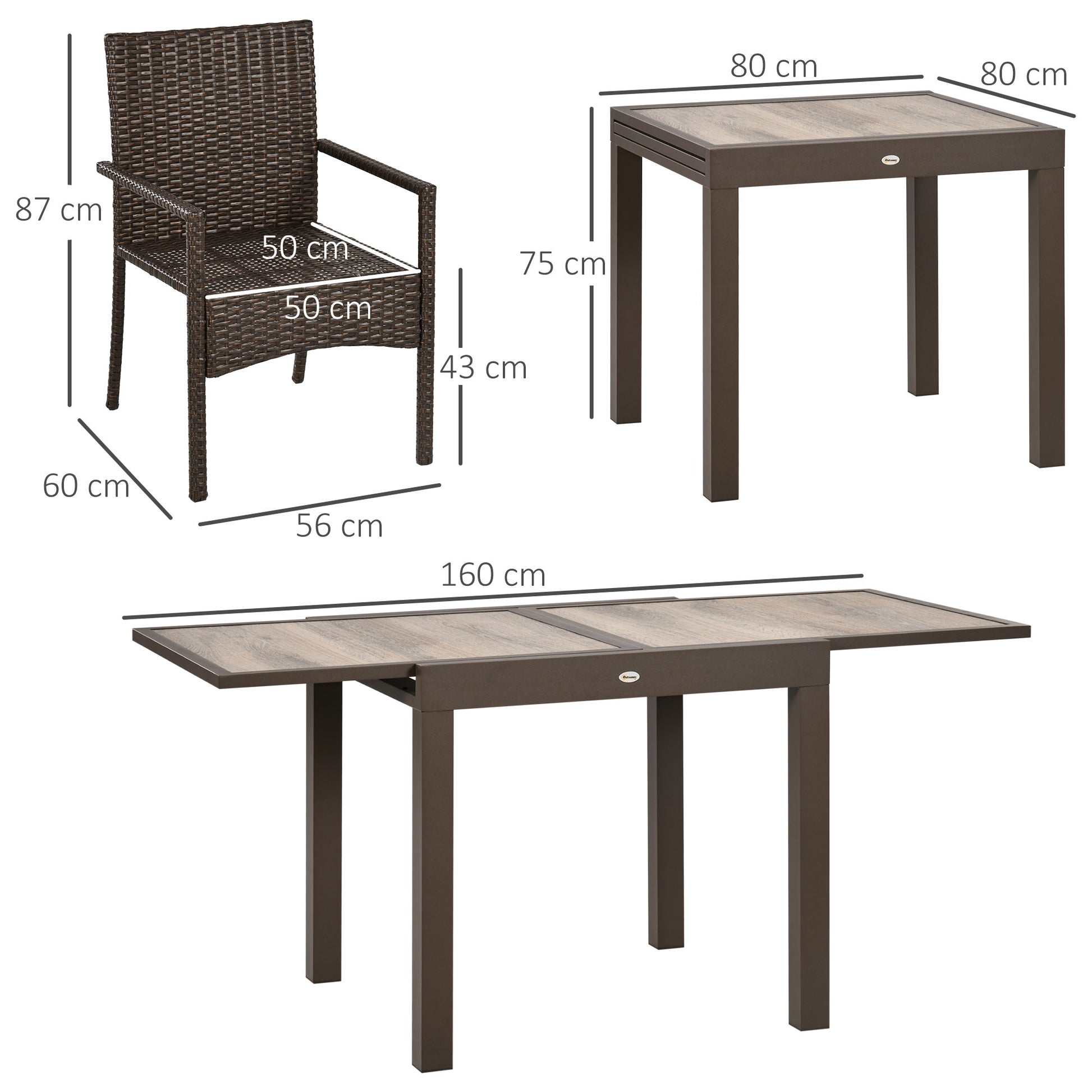 Outsunny Conjunto De Muebles De Ratán De Jardín Con Mesa Extensible Y 6 Sillas_2