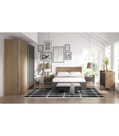 Cómoda Para Dormitorio Modelo Marta 3 Cajones Acabado Nogal/pizarra, 91.6cm(ancho) 75cm(a_1