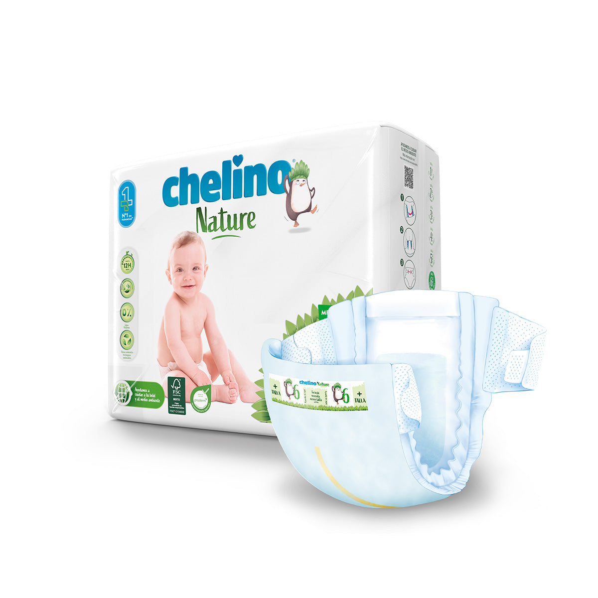 Fraldas Chelino Nature T6 17-28 kg - Embalagem de 108 unidades