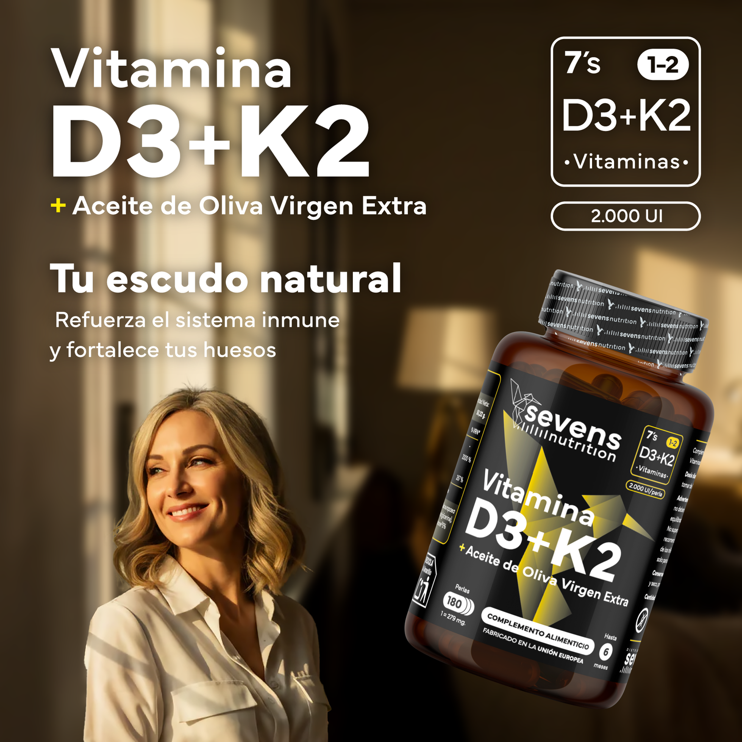 Pack 2x Vitamina D3 + K2 Sevens Nutrition. Saúde Óssea._1