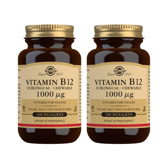 Embalagem de 2 comprimidos mastigáveis/sublinguais de vitamina B12, 100 comprimidos de 1000 mcg