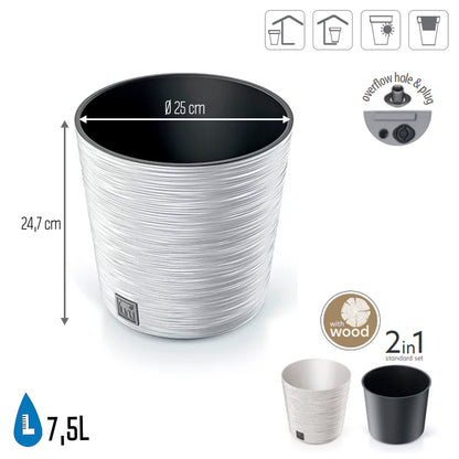 Macetero Color Blanco, Con Depósito, Colección Furu, De 25 X 25 X 24,7 Cm, Capacidad De 7,5 L.