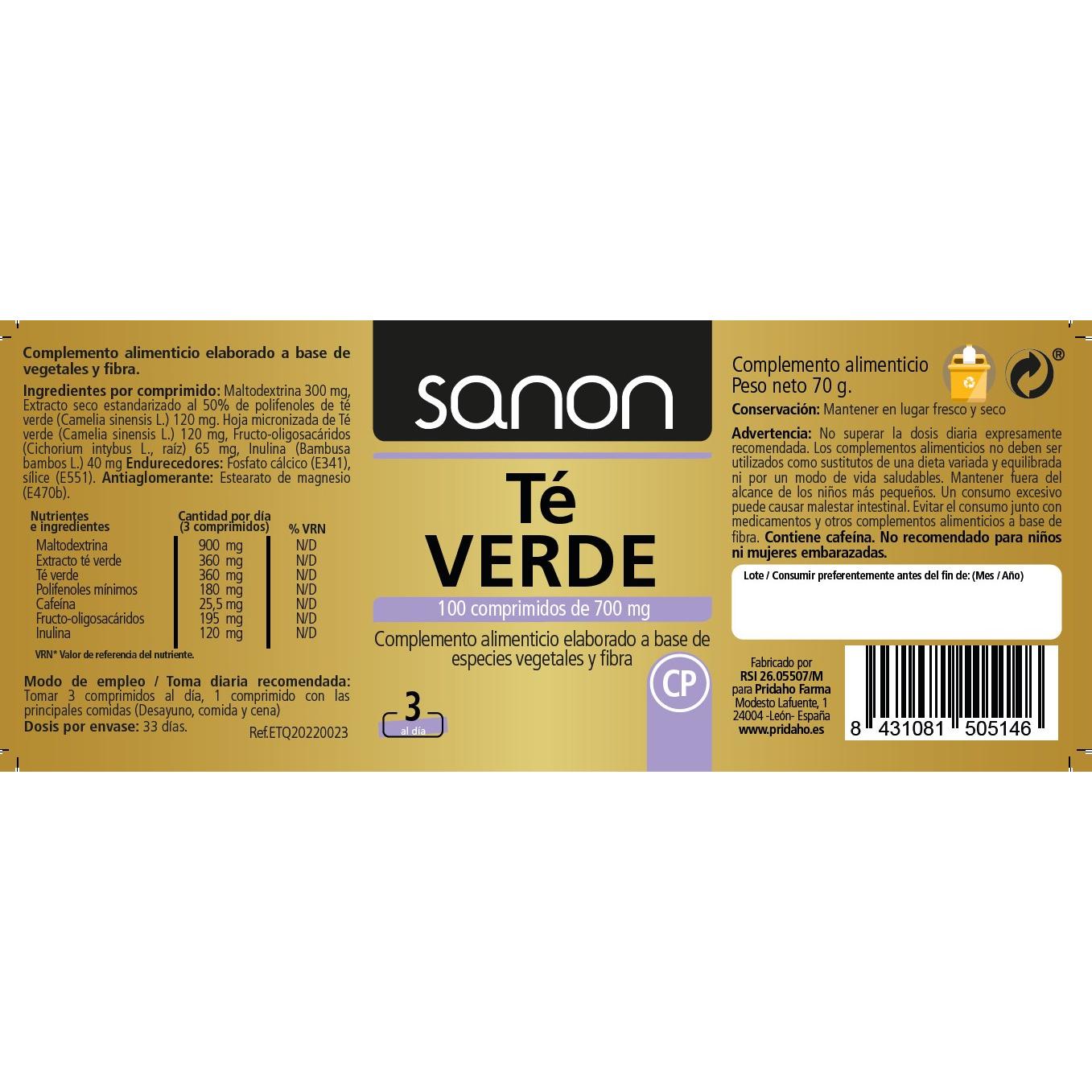 SANON Chá Verde 100 comprimidos de 700 mg