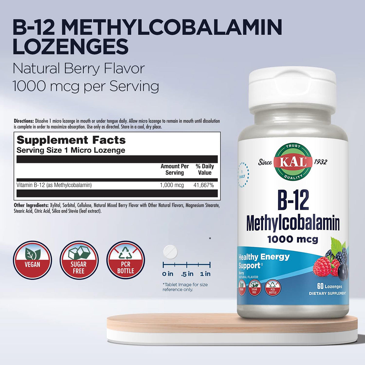 B-12 Metilcobalamina e Adenosilcobalamina, Kal, 60 comprimidos
