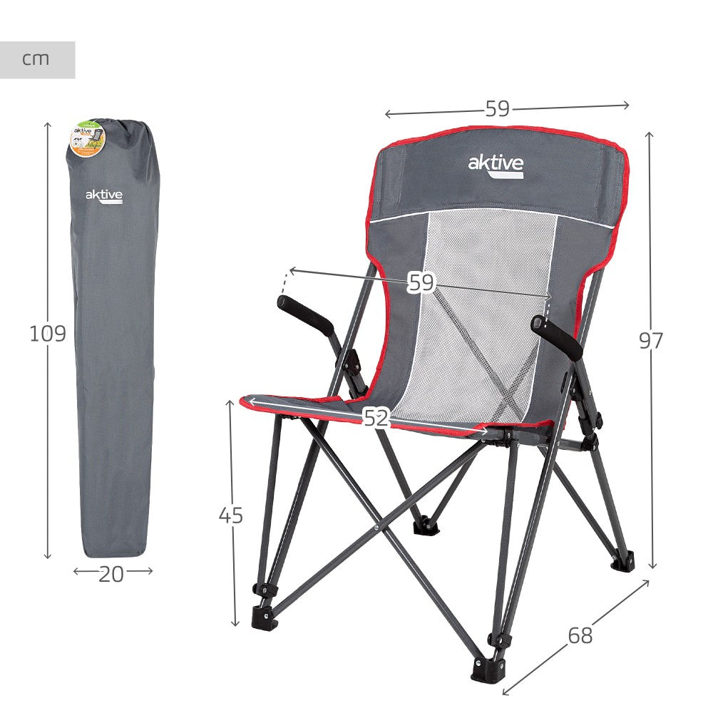 Silla Plegable Camping Antivuelco Gris C/reposabrazos Removíbles Aktive_3