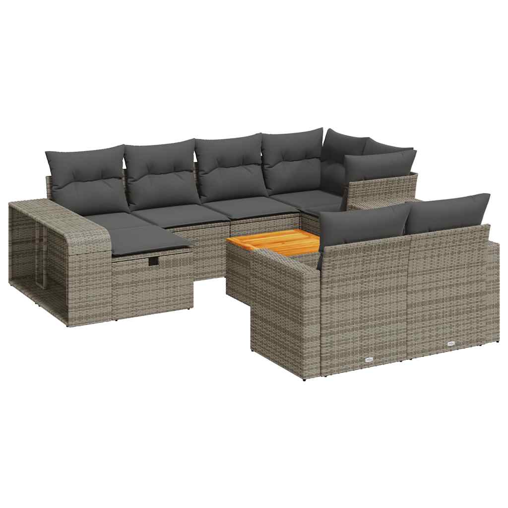 Set De Sofás De Jardín 11 Pzas Y Cojines Ratán Sintético Gris / Vetonek_4