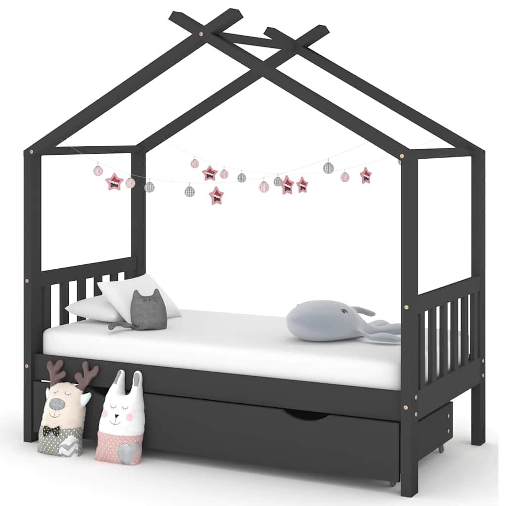 Vidaxl Estructura De Cama Infantil Y Cajón Madera Pino Gris 80x160cm_1