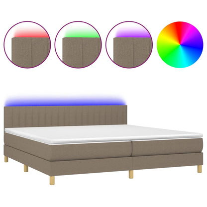 Cama Box Spring Con Colchón Led Tela Gris Taupe 200x200 Cm / Vetonek_4