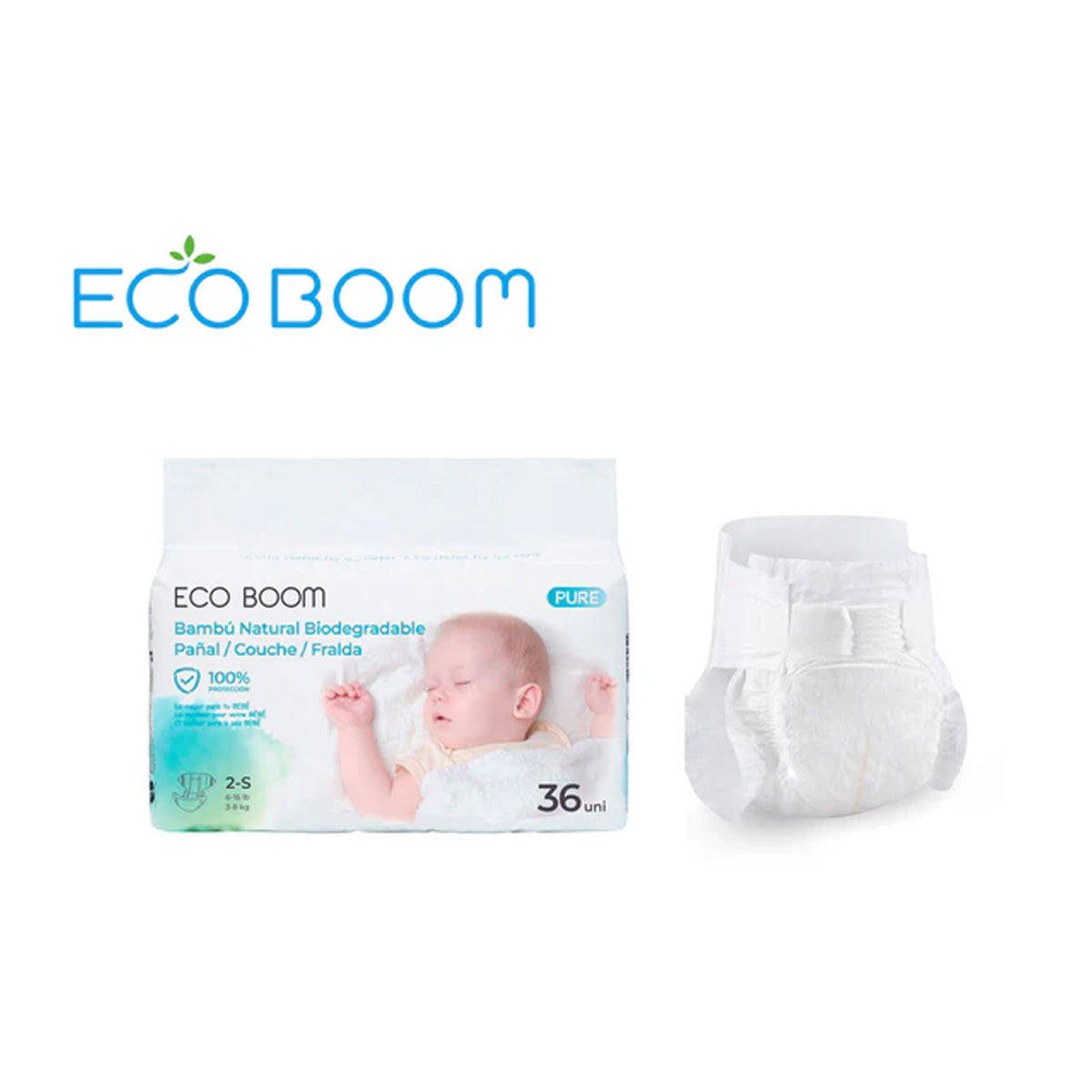 Fralda de Bambu Pure Premium ECO BOOM T2/S (3 a 8 kg) 36 unidades