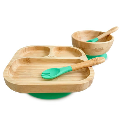 Vajilla De Bambú Natural - 4 Piezas - Verde Aguamarina._0
