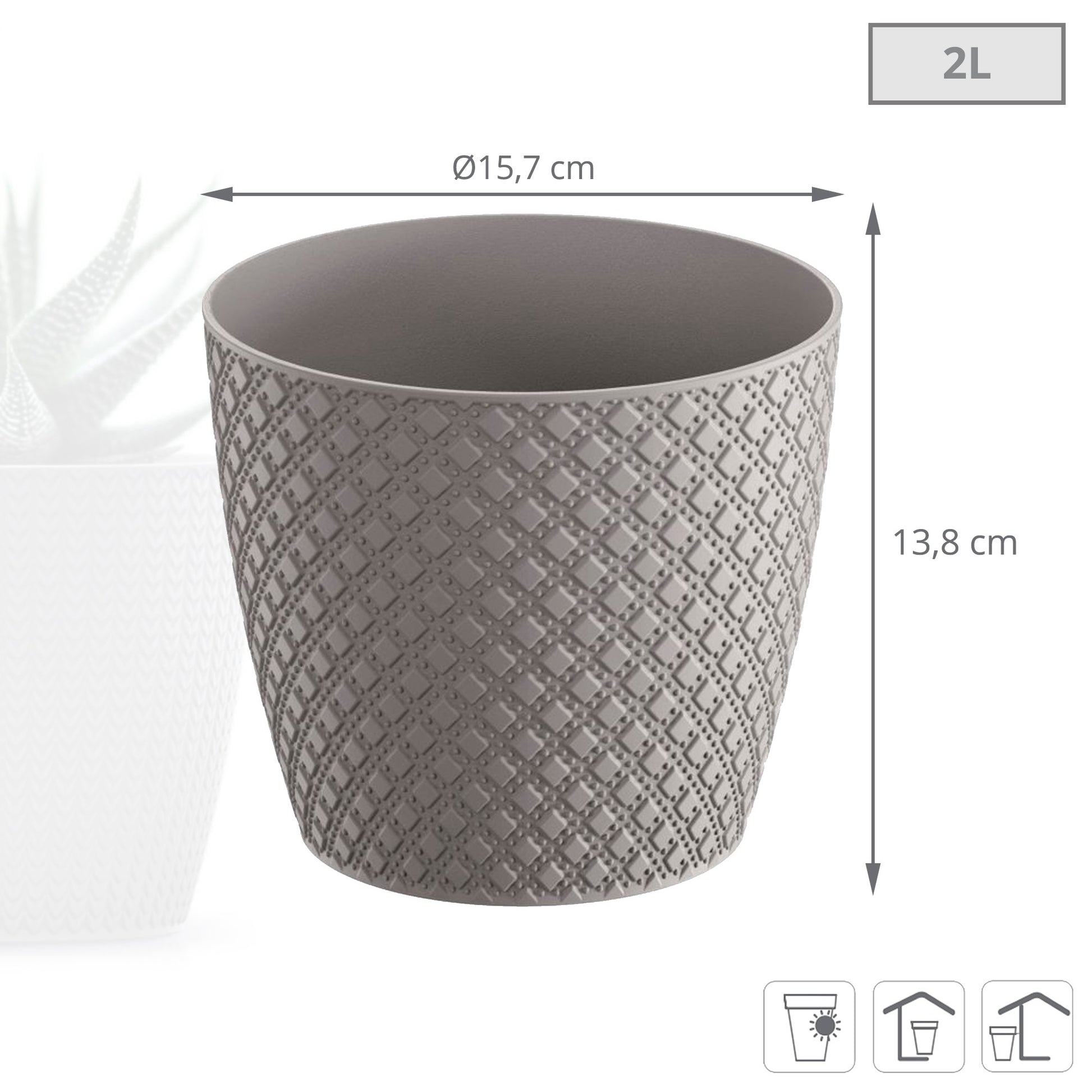 Maceta Orient 2l., Dimensiones (mm) 157x157x138, Color Gris Piedra