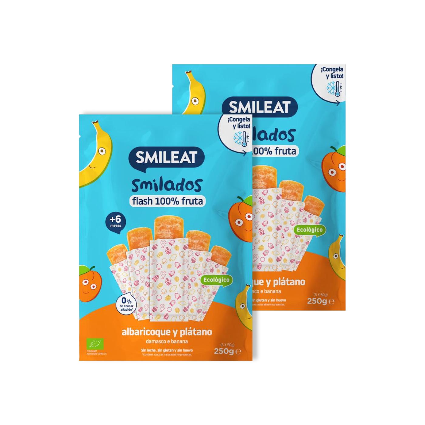 Pack de 2 gelados infantis flash SMILADO biológicos de alperce e banana, 100% fruta