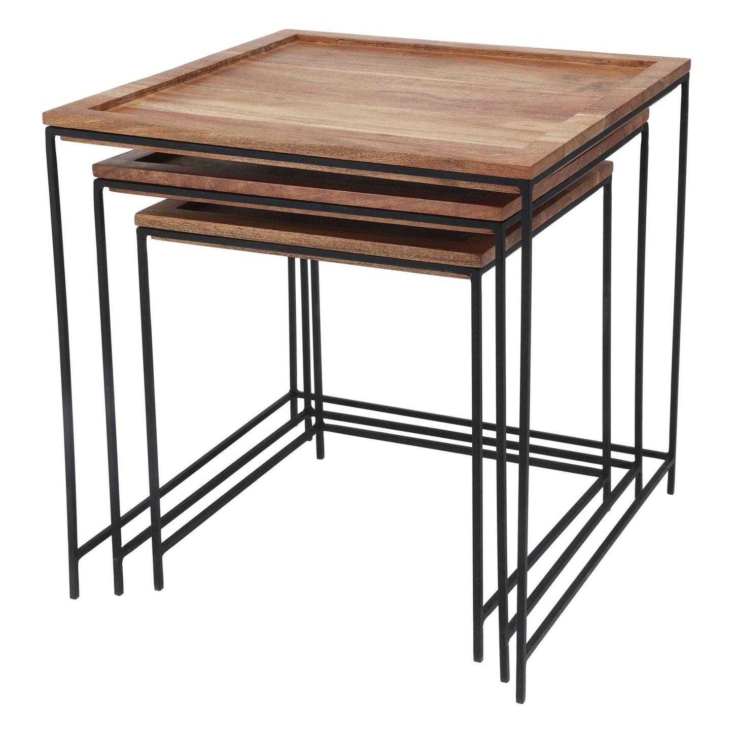 Well Home Set De 3 Mesas Auxiliares En Madera De Acacia_0