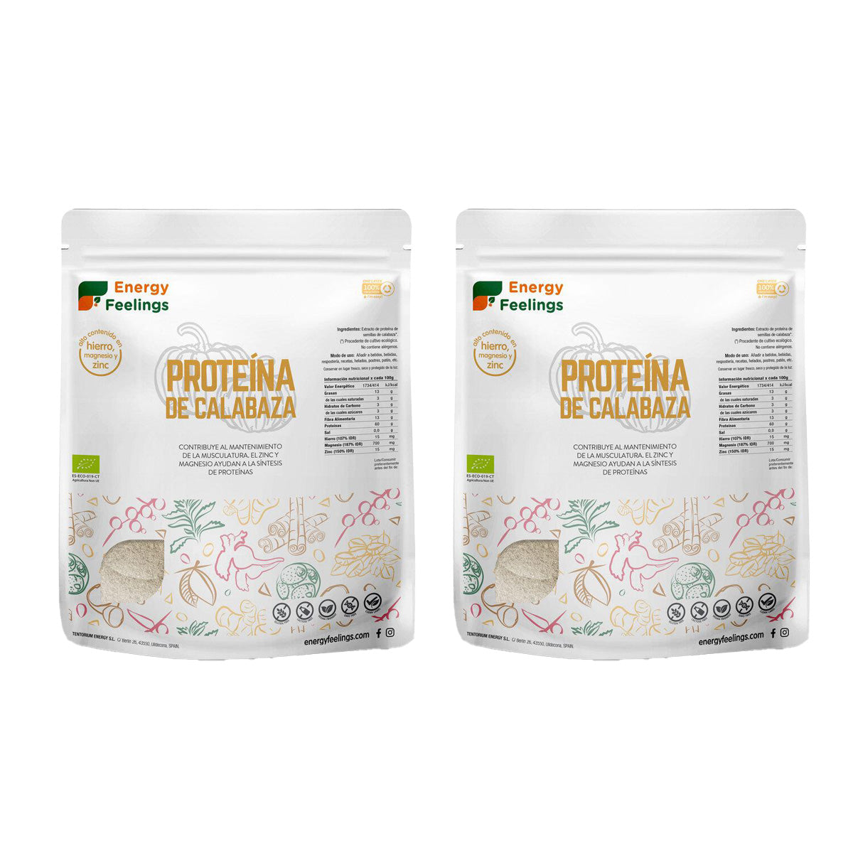Embalagem 2x Energy Feelings ECO proteína de abóbora 1 kg