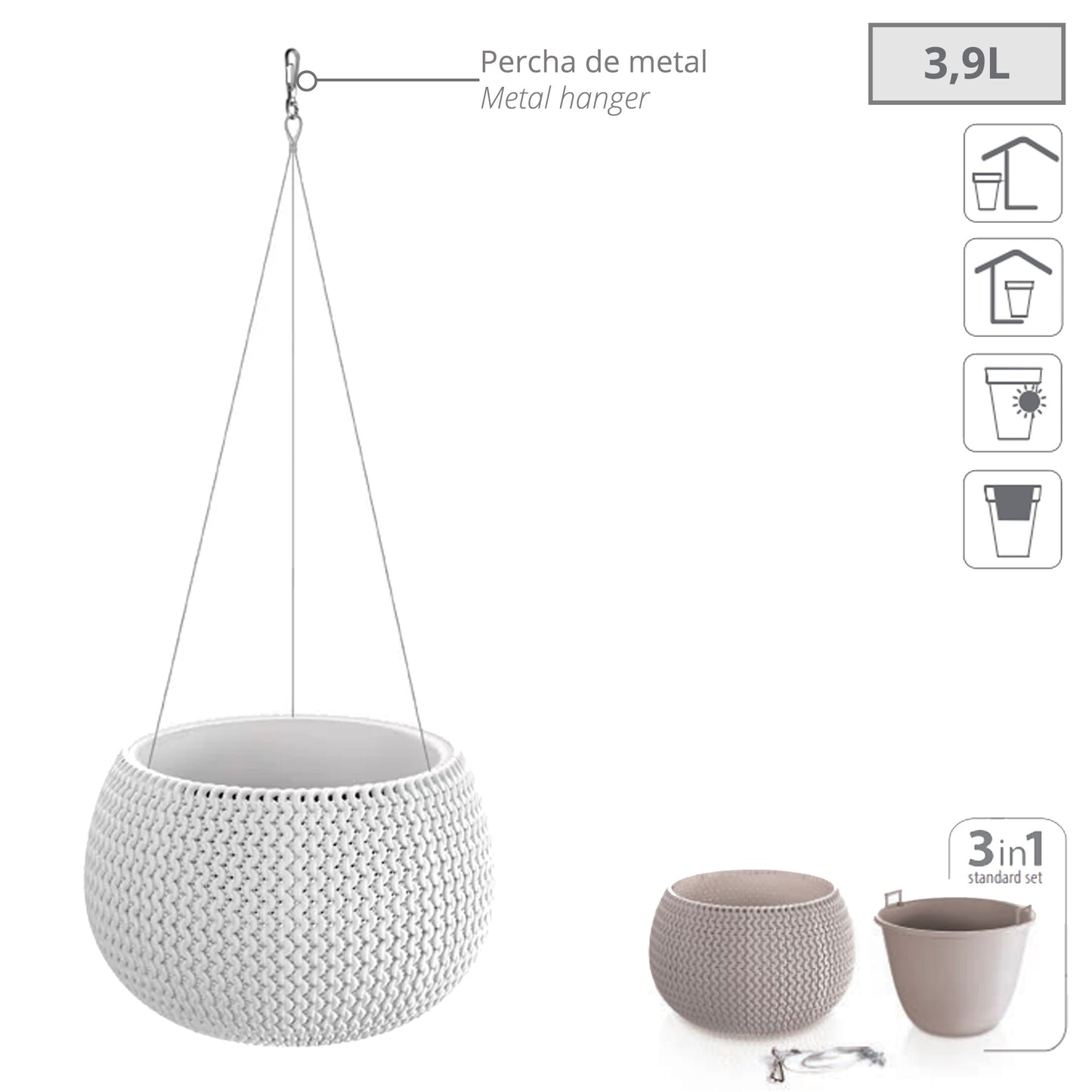 Maceta Splofy Bowl Ws 3,9l., Con Depósito, Dimensiones (mm) 290x290x195, Color Blanco_2
