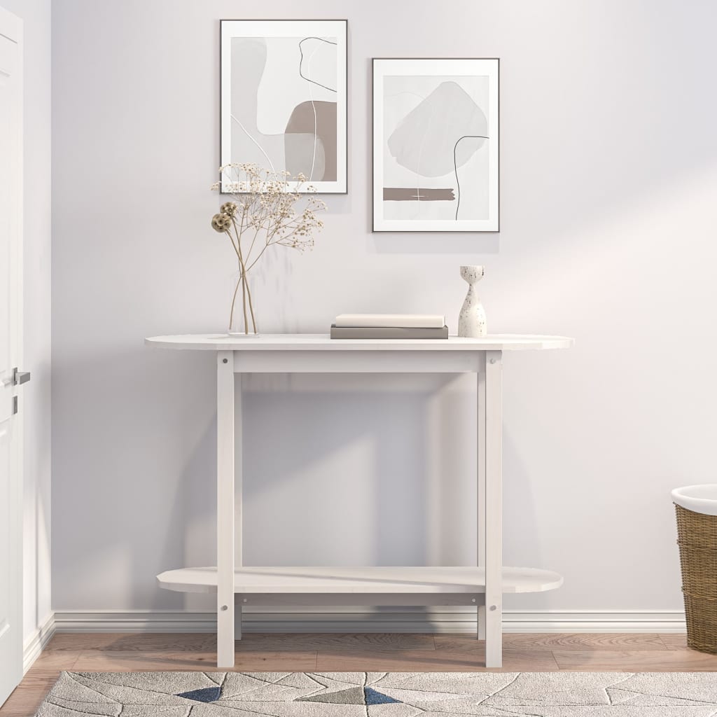 Mesa Consola De Madera Maciza De Pino Blanco 110x40x80 Cm_1