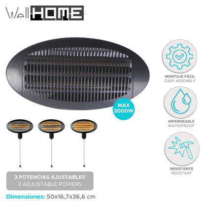 Well Home Calentador De Pared Con 3 Tubos De Cuarzo 50x16,7x36,6cm_1