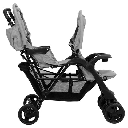 Vidaxl Carrito Para Gemelos Tandem De Acero Gris Claro_3