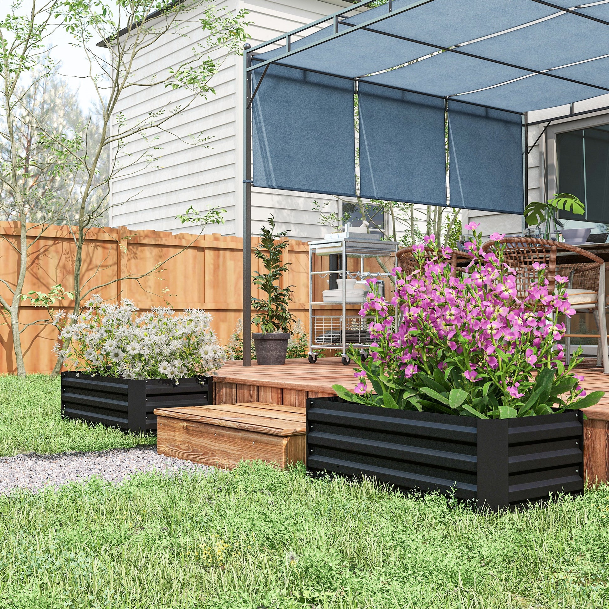 Outsunny Juego De 2 Jardineras Exterior Grandes De Acero 100x50x30 Cm Negro_1