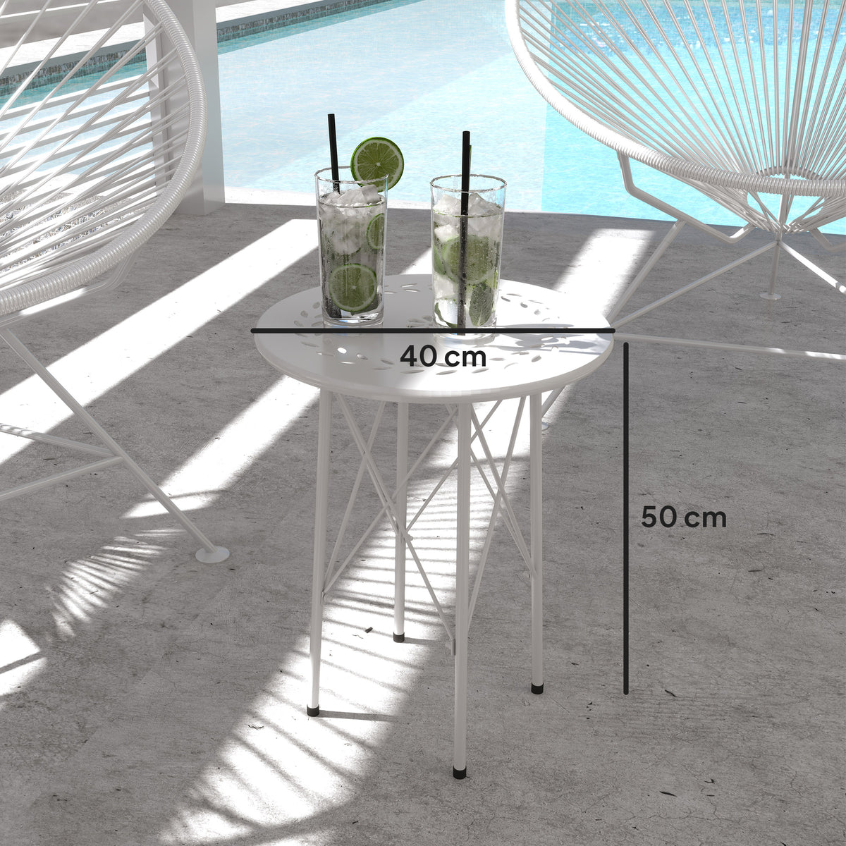 Outsunny Mesa De Jardín Redonda Ø40x50 Cm Para Interior Y Exterior Blanco_2