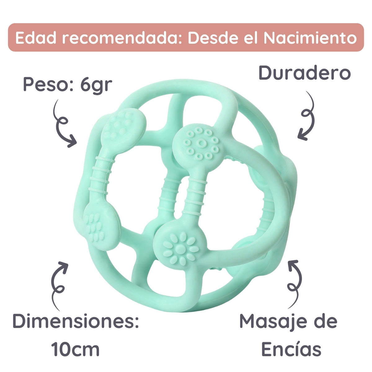 Mordedor De Silicona Pelota Ergonomica Mint_3