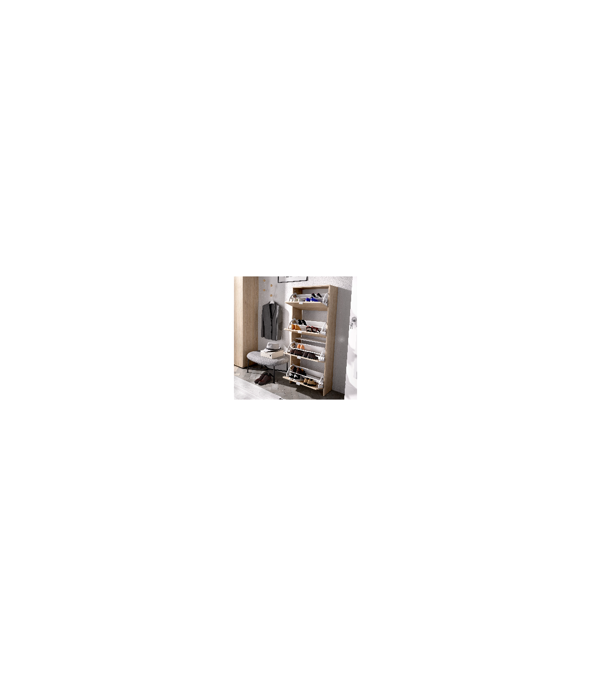 Mueble Zapatero Jaen Con 4 Trampones En Natural. 61 Cm(ancho) 149 Cm(altura) 25 Cm(fondo)_5