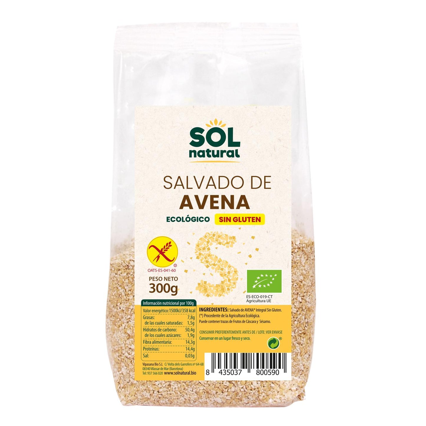 Farelo de Aveia Sol Natural Sem Glúten 300g
