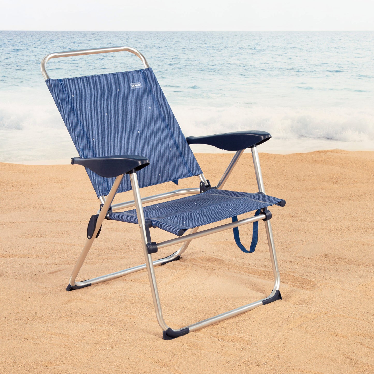 Aktive Silla Plegable De Playa Con 4 Posiciones, Estructura De Aluminio Y Textileno Azul_2