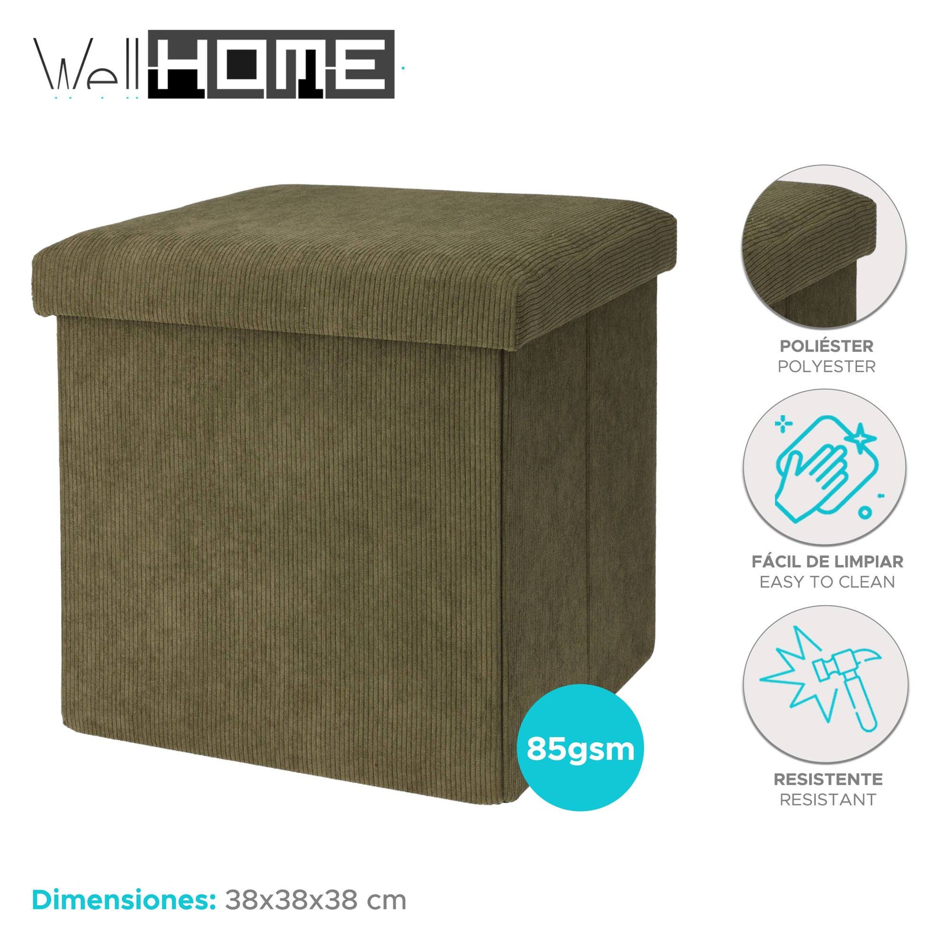 Well Home Taburete De Ordenacion 38x38cm Color Verde Oscuro_1
