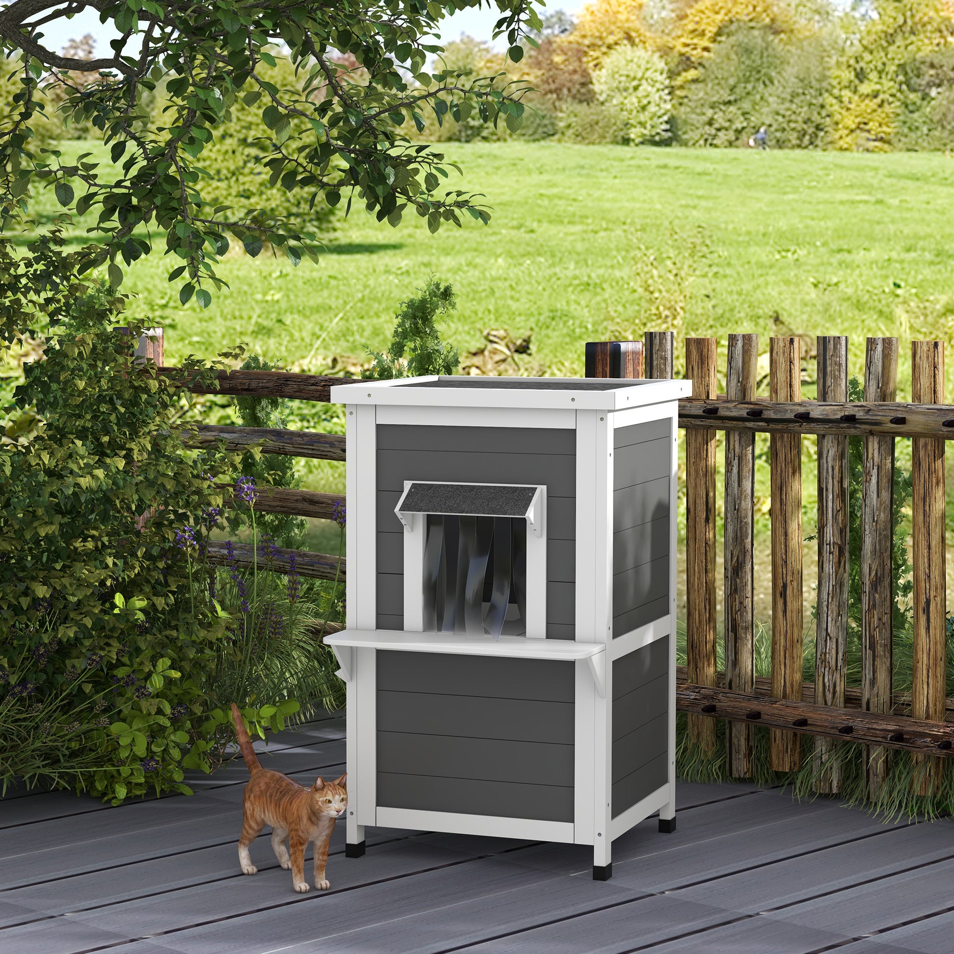 Pawhut Caseta Para Gatos De Madera 60x60x81,5 Cm Casa Para Gatos De 2 Niveles_1